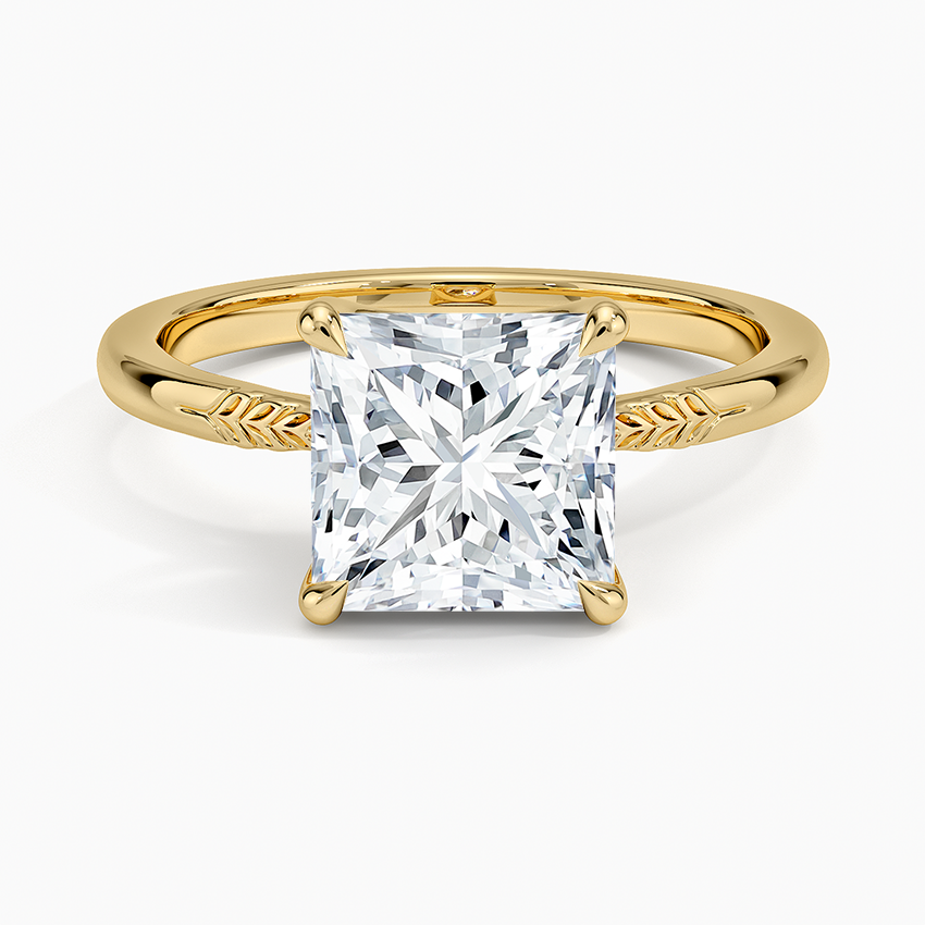 Laurel Engraved Ring Yellow Gold 18k Princess Engagement Ring