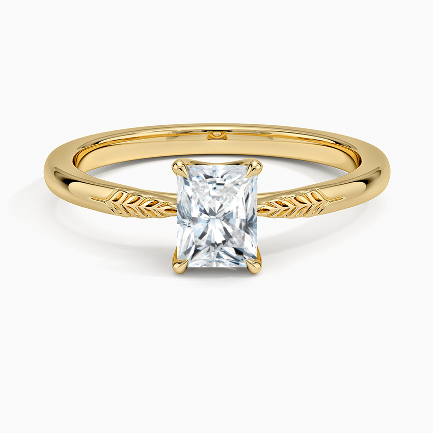 Laurel Engraved Ring Yellow Gold 18k Radiant Engagement Ring