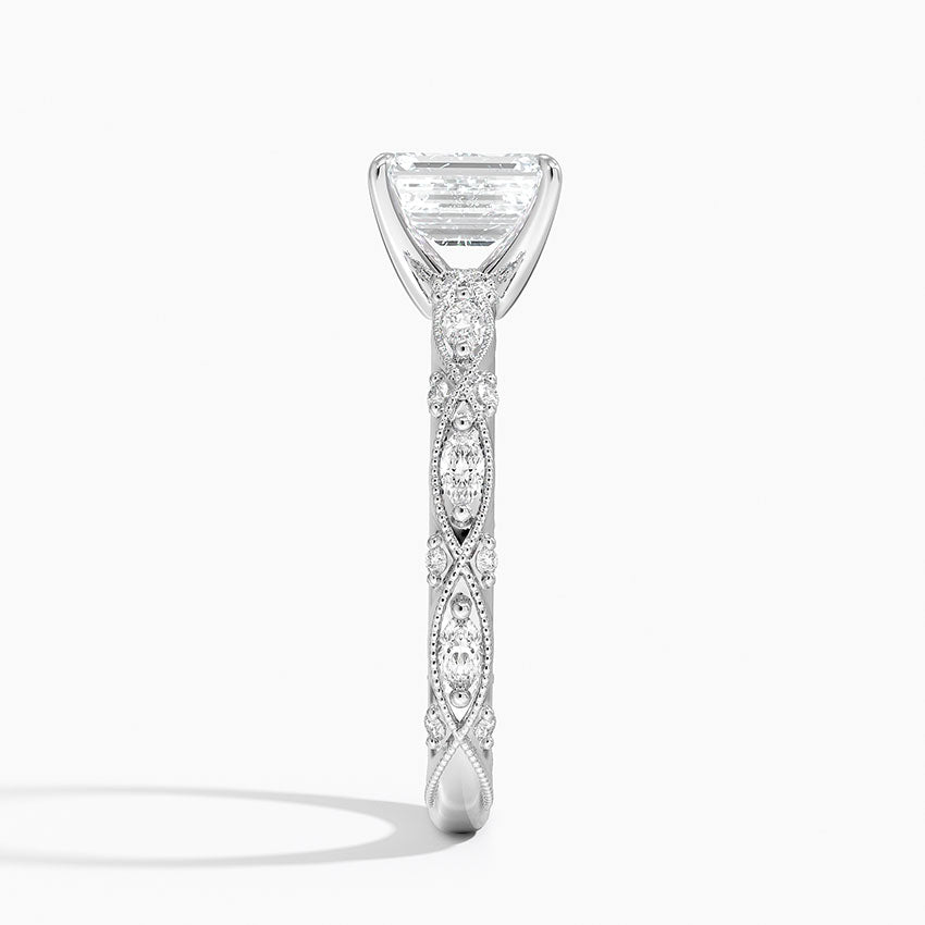 Celestia Milgrain Diamond Ring (1/4 ct. tw.) Platinum Emerald Engagement Ring