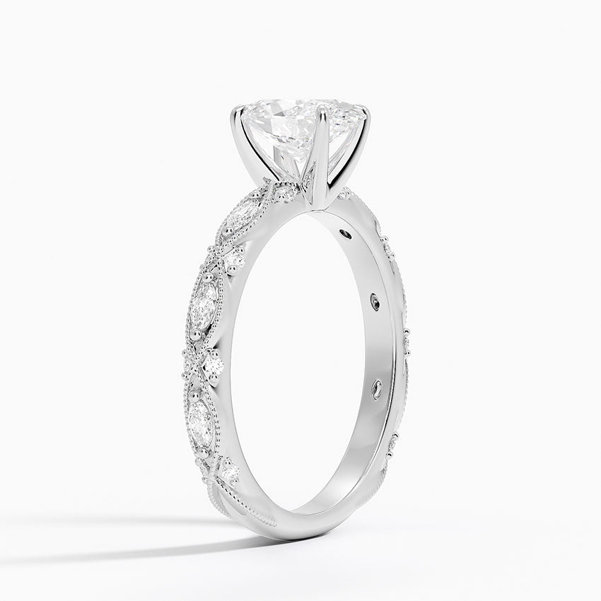 Celestia Milgrain Diamond Ring (1/4 ct. tw.) Platinum Oval Engagement Ring