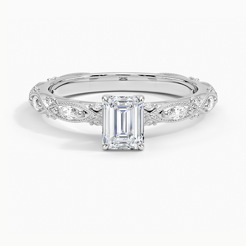 Celestia Milgrain Diamond Ring (1/4 ct. tw.) Platinum Emerald Engagement Ring