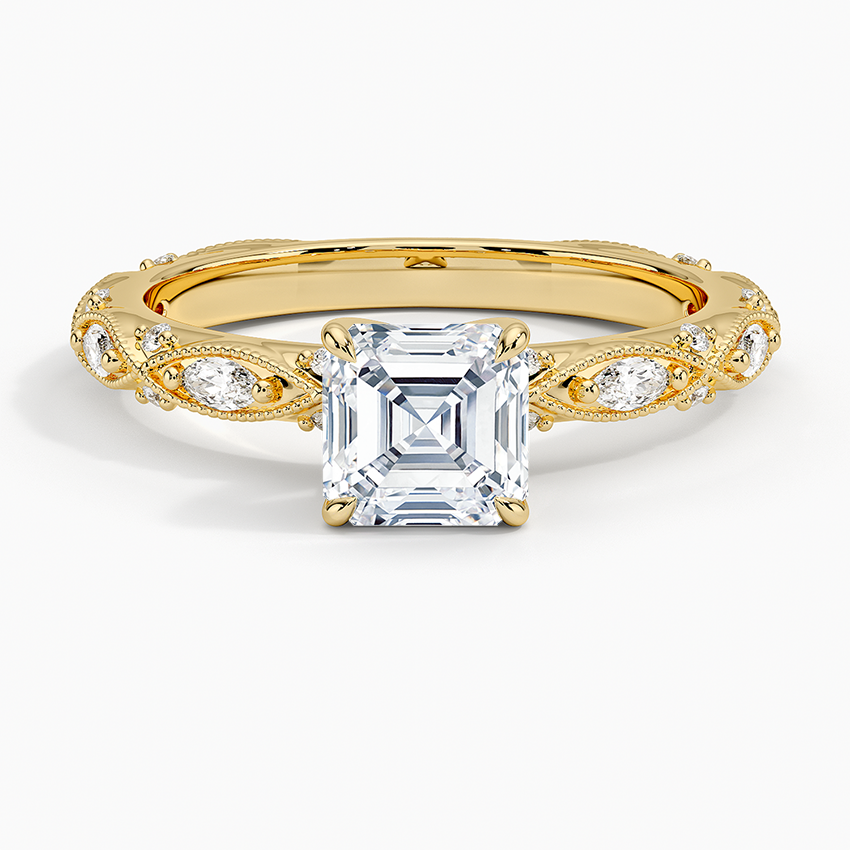 Celestia Milgrain Diamond Ring (1/4 ct. tw.) Yellow Gold 18k Asscher Engagement Ring