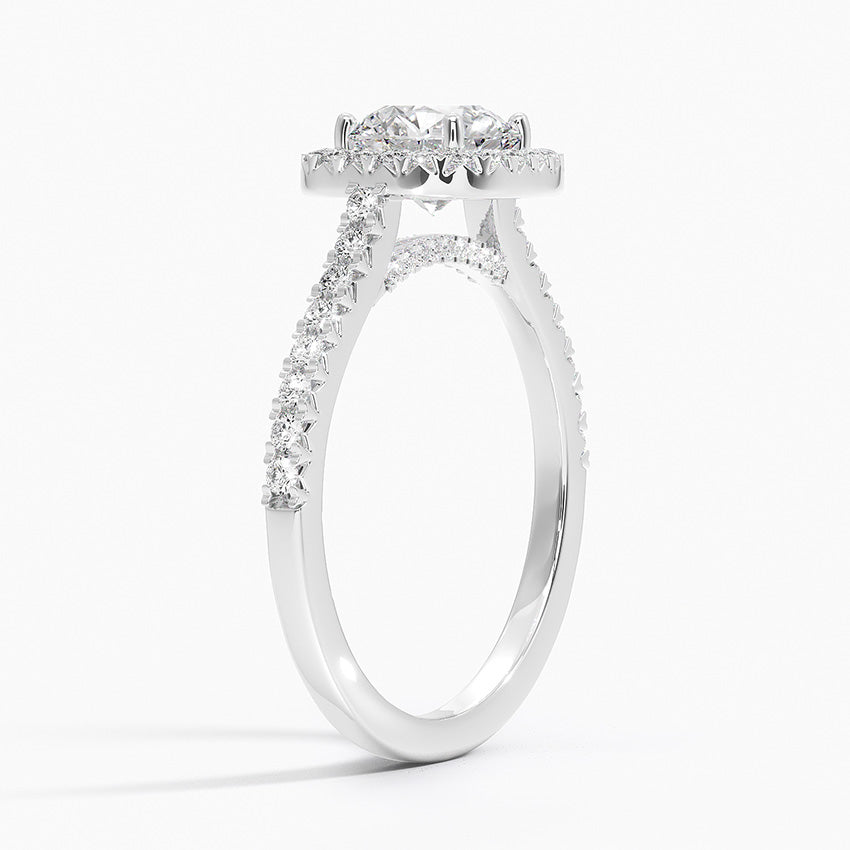 Adorned Odessa Halo Diamond Ring Platinum Round Engagement Ring