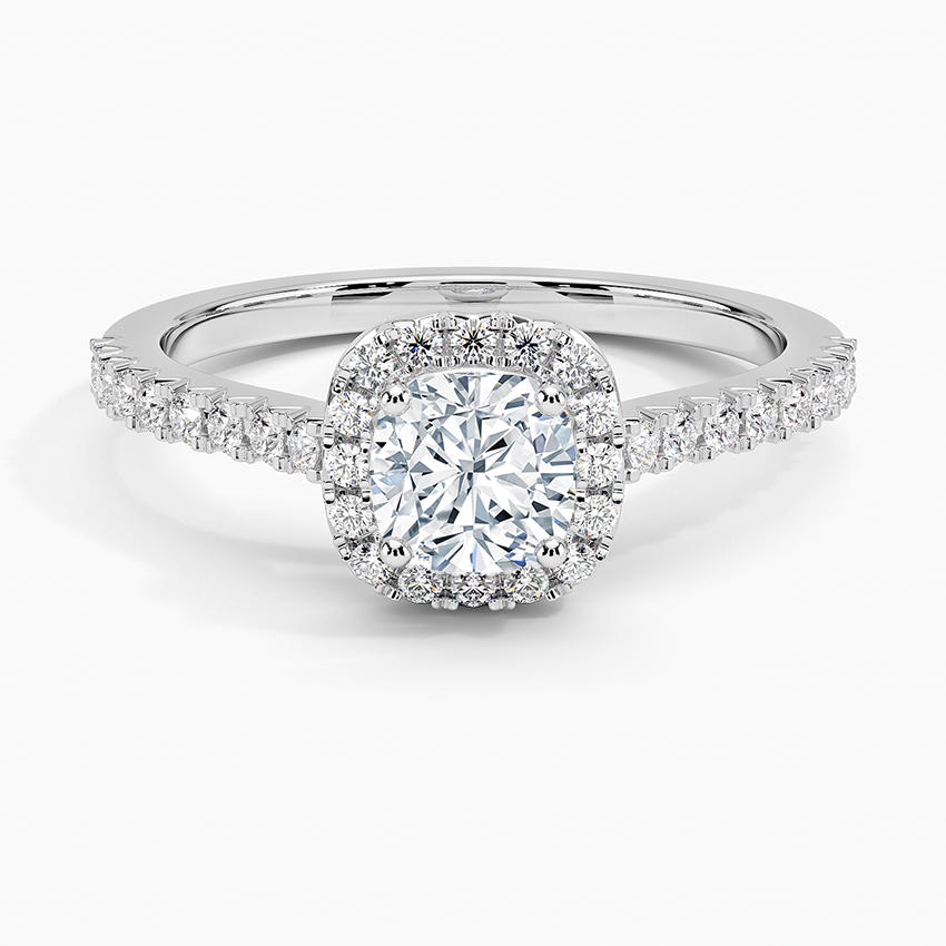 Adorned Odessa Halo Diamond Ring Platinum Cushion Engagement Ring