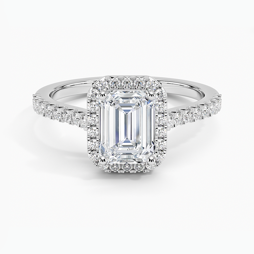 Adorned Odessa Halo Diamond Ring Platinum Emerald Engagement Ring