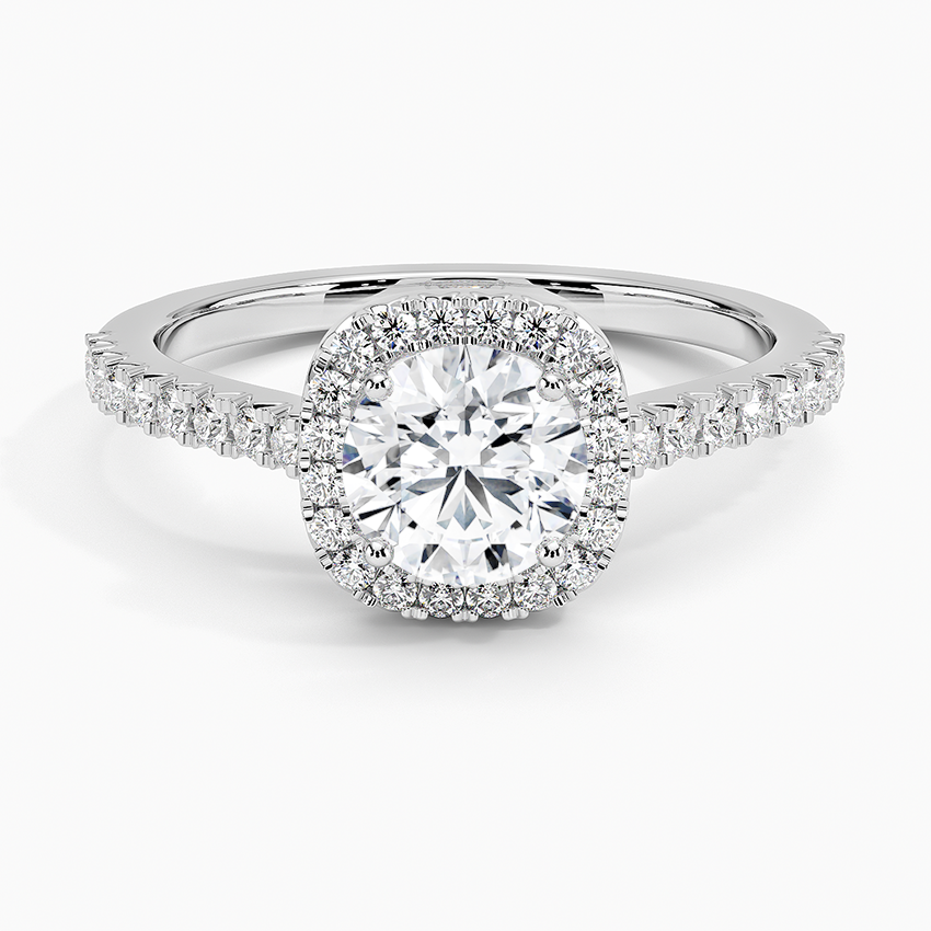 Adorned Odessa Halo Diamond Ring Platinum Round Engagement Ring