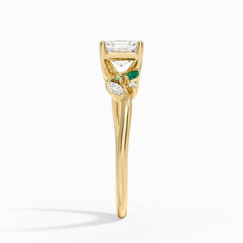 Arden Diamond Ring with Lab Emerald Accents Yellow Gold 18k Asscher Engagement Ring