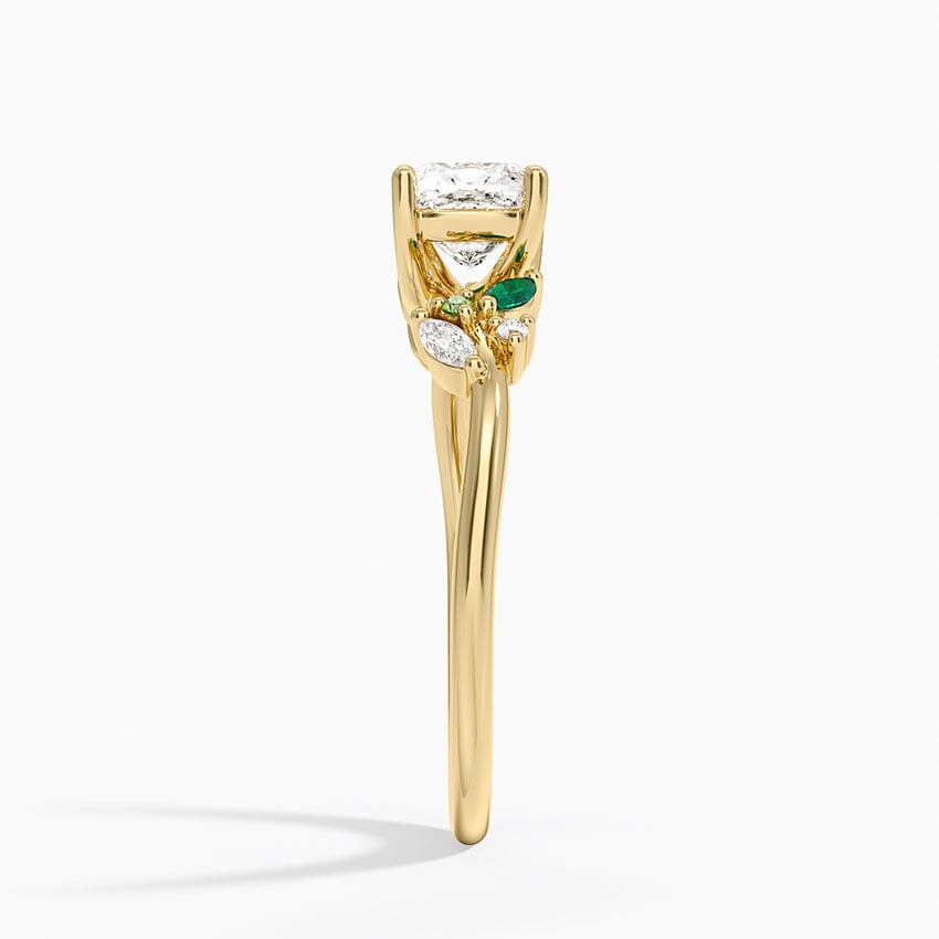 Arden Diamond Ring with Lab Emerald Accents Yellow Gold 18k Cushion Engagement Ring