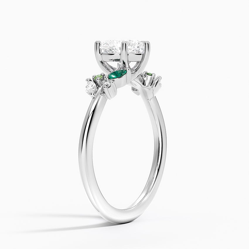 Arden Diamond Ring with Lab Emerald Accents Platinum Heart Engagement Ring