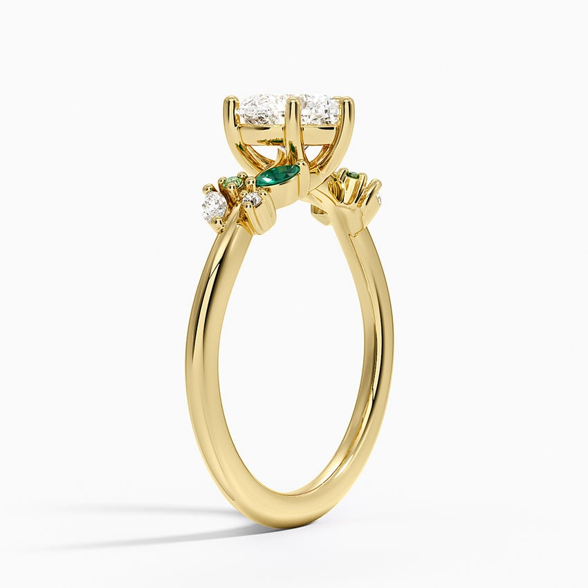 Arden Diamond Ring with Lab Emerald Accents Yellow Gold 18k Heart Engagement Ring