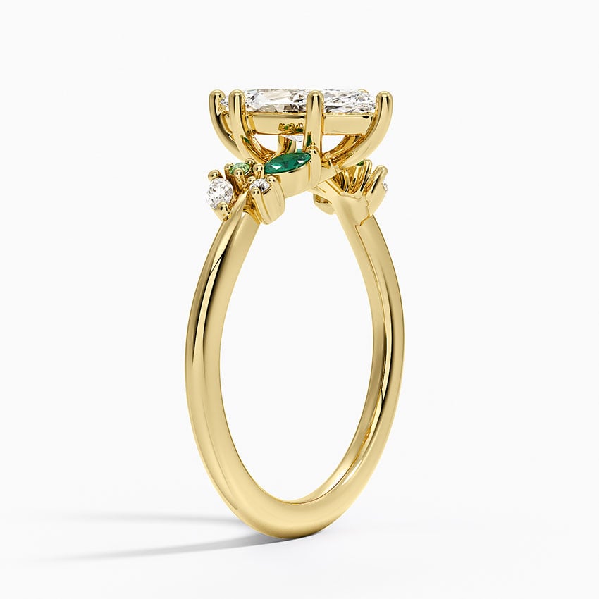 Arden Diamond Ring with Lab Emerald Accents Yellow Gold 18k Marquise Engagement Ring