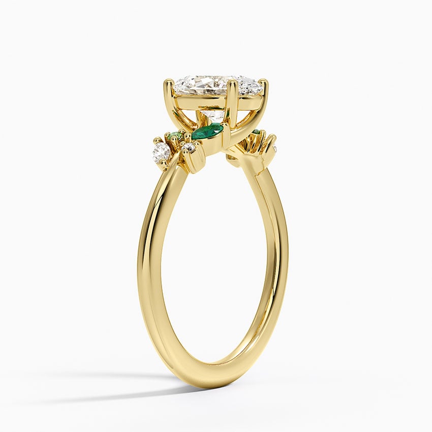 Arden Diamond Ring with Lab Emerald Accents Yellow Gold 18k Oval Engagement Ring