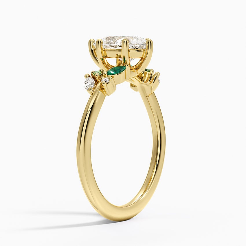 Arden Diamond Ring with Lab Emerald Accents Yellow Gold 18k Pear Engagement Ring