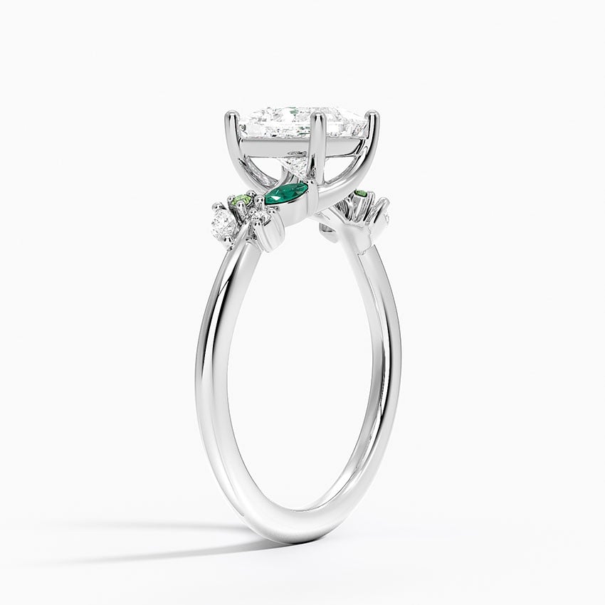 Arden Diamond Ring with Lab Emerald Accents Platinum Princess Engagement Ring