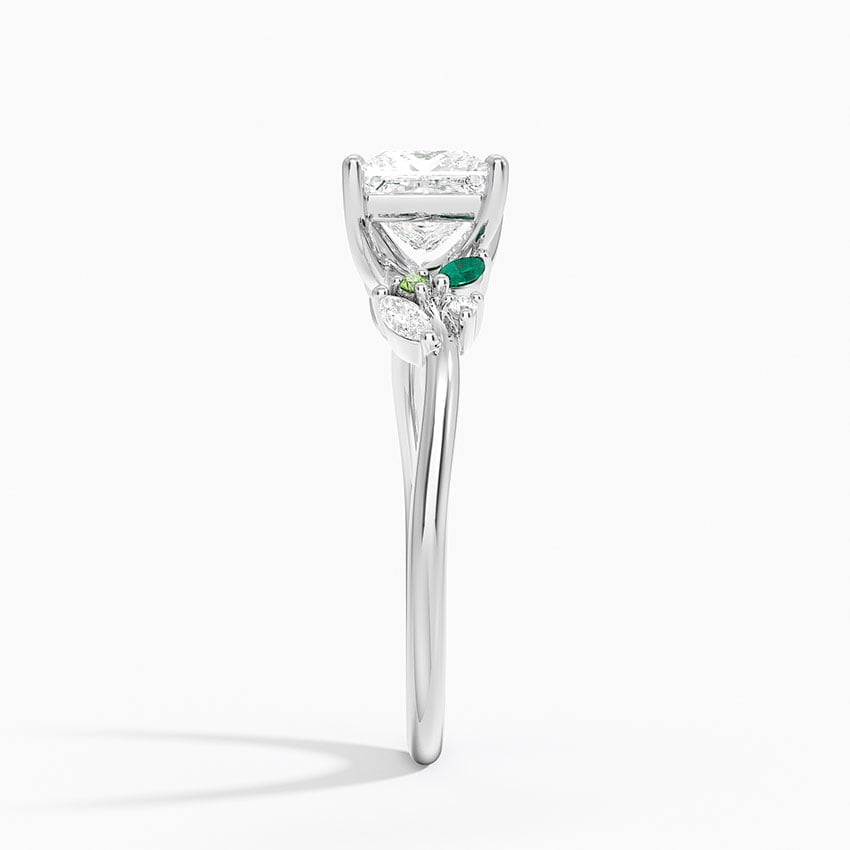 Arden Diamond Ring with Lab Emerald Accents Platinum Princess Engagement Ring