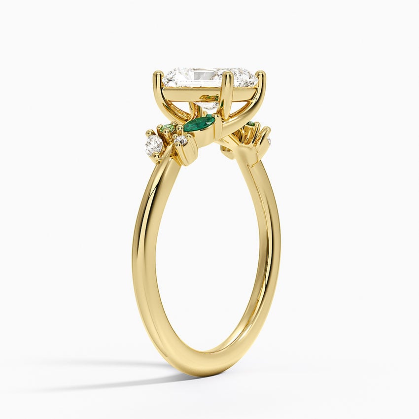 Arden Diamond Ring with Lab Emerald Accents Yellow Gold 18k Radiant Engagement Ring