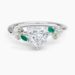Arden Diamond Ring with Lab Emerald Accents Platinum Heart Engagement Ring