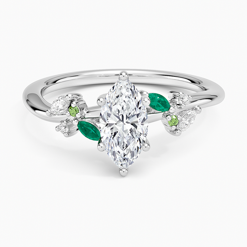 Arden Diamond Ring with Lab Emerald Accents Platinum Marquise Engagement Ring