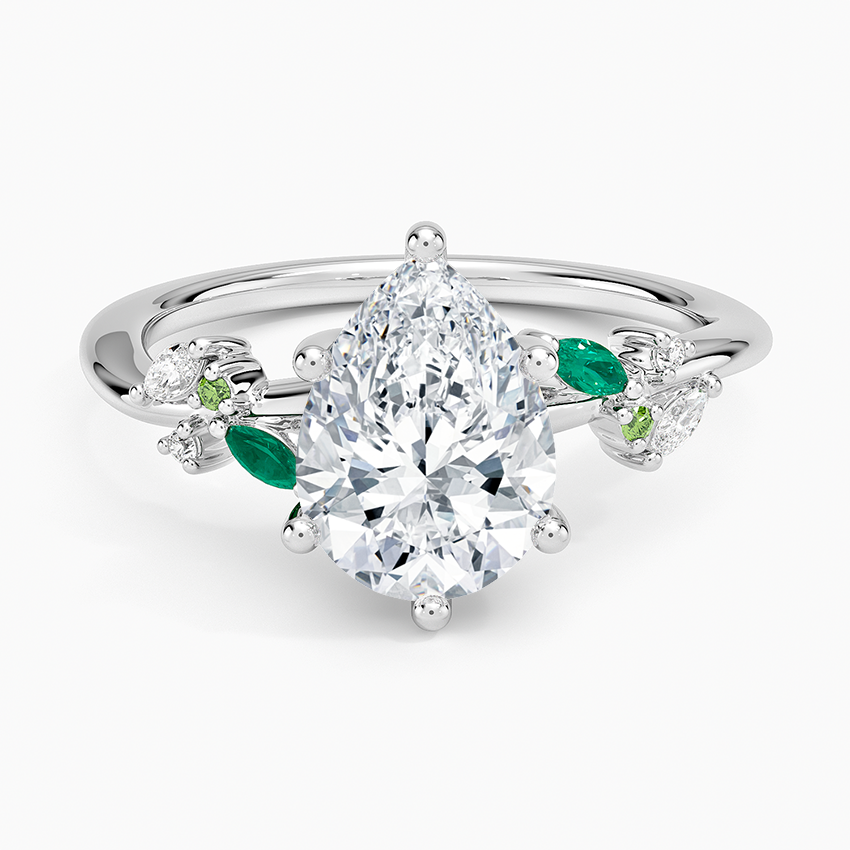 Arden Diamond Ring with Lab Emerald Accents Platinum Pear Engagement Ring