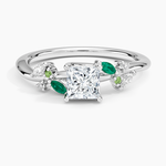 Arden Diamond Ring with Lab Emerald Accents Platinum Princess Engagement Ring