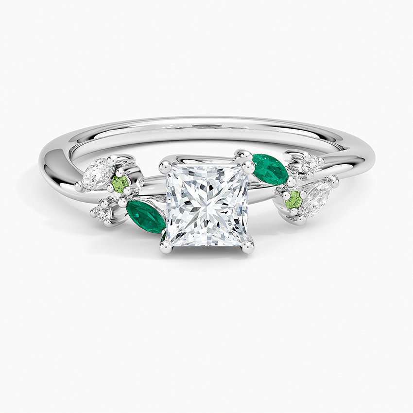 Arden Diamond Ring with Lab Emerald Accents Platinum Princess Engagement Ring