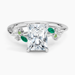 Arden Diamond Ring with Lab Emerald Accents Platinum Radiant Engagement Ring