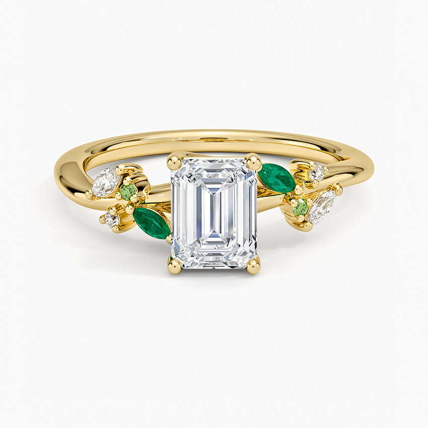 Arden Diamond Ring with Lab Emerald Accents Yellow Gold 18k Emerald Engagement Ring