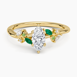 Arden Diamond Ring with Lab Emerald Accents Yellow Gold 18k Marquise Engagement Ring