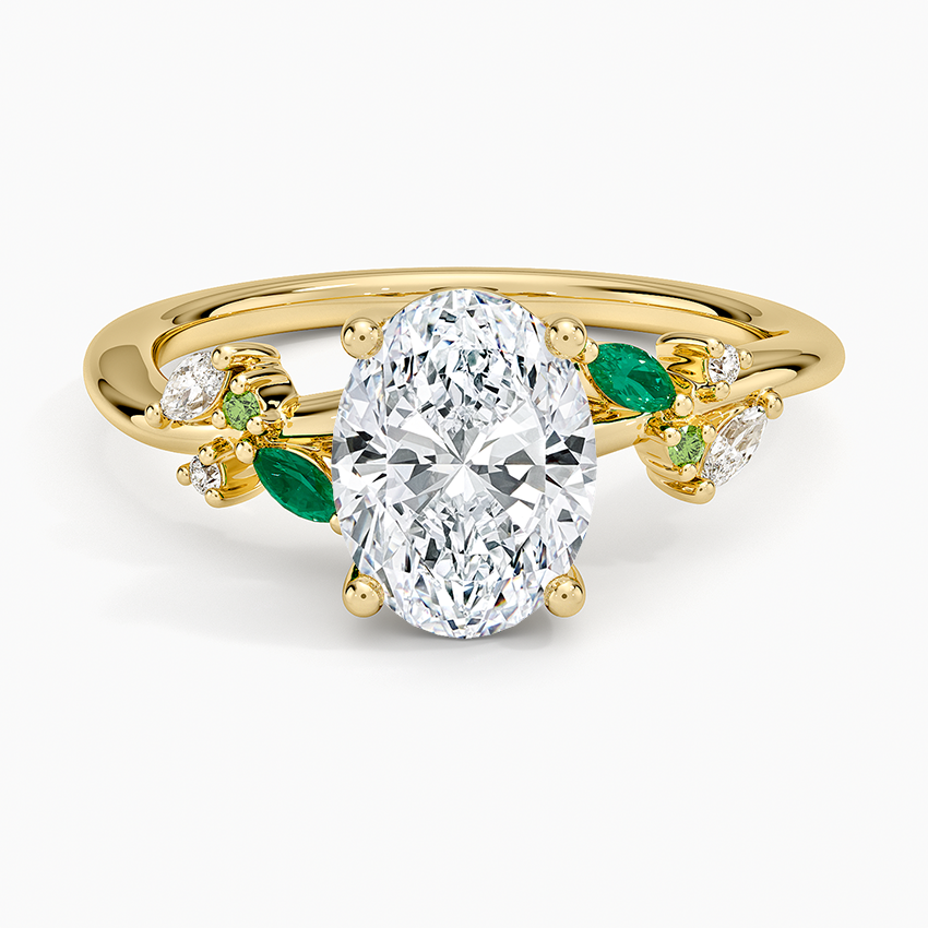 Arden Diamond Ring with Lab Emerald Accents Yellow Gold 18k Oval Engagement Ring