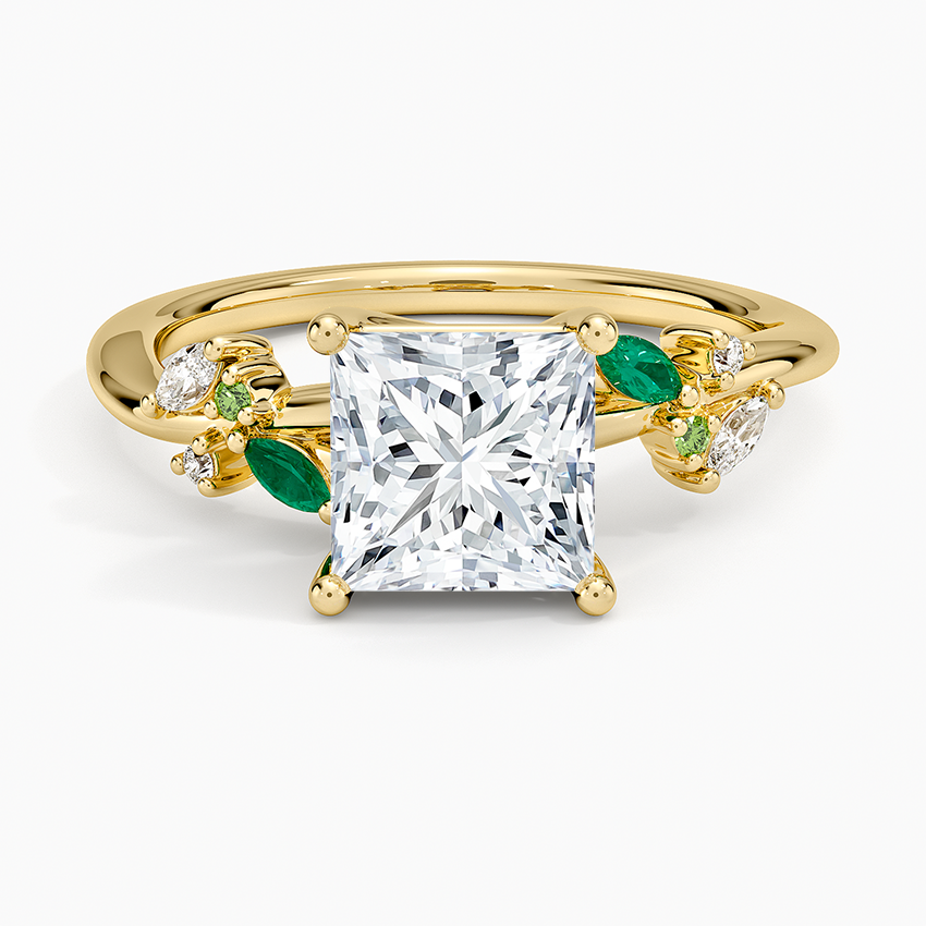 Arden Diamond Ring with Lab Emerald Accents Yellow Gold 18k Princess Engagement Ring