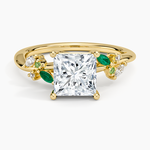 Arden Diamond Ring with Lab Emerald Accents Yellow Gold 18k Princess Engagement Ring