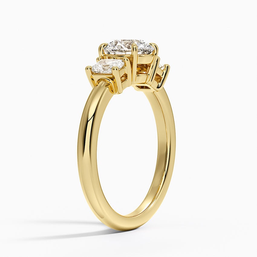 Helena Radiant-Cut Three Stone Diamond Ring (3/8 ct. tw.) Yellow Gold 18k Round Engagement Ring