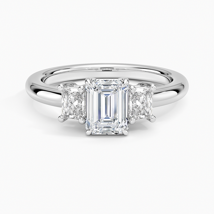 Helena Radiant-Cut Three Stone Diamond Ring (3/8 ct. tw.) Platinum Emerald Engagement Ring