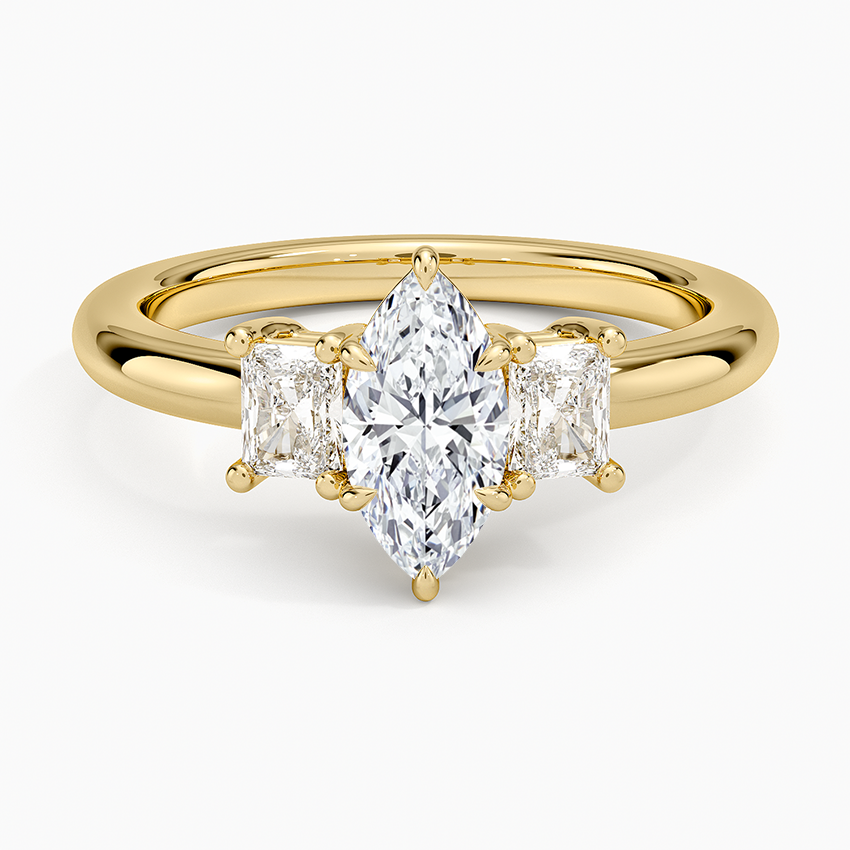 Helena Radiant-Cut Three Stone Diamond Ring (3/8 ct. tw.) Yellow Gold 18k Marquise Engagement Ring