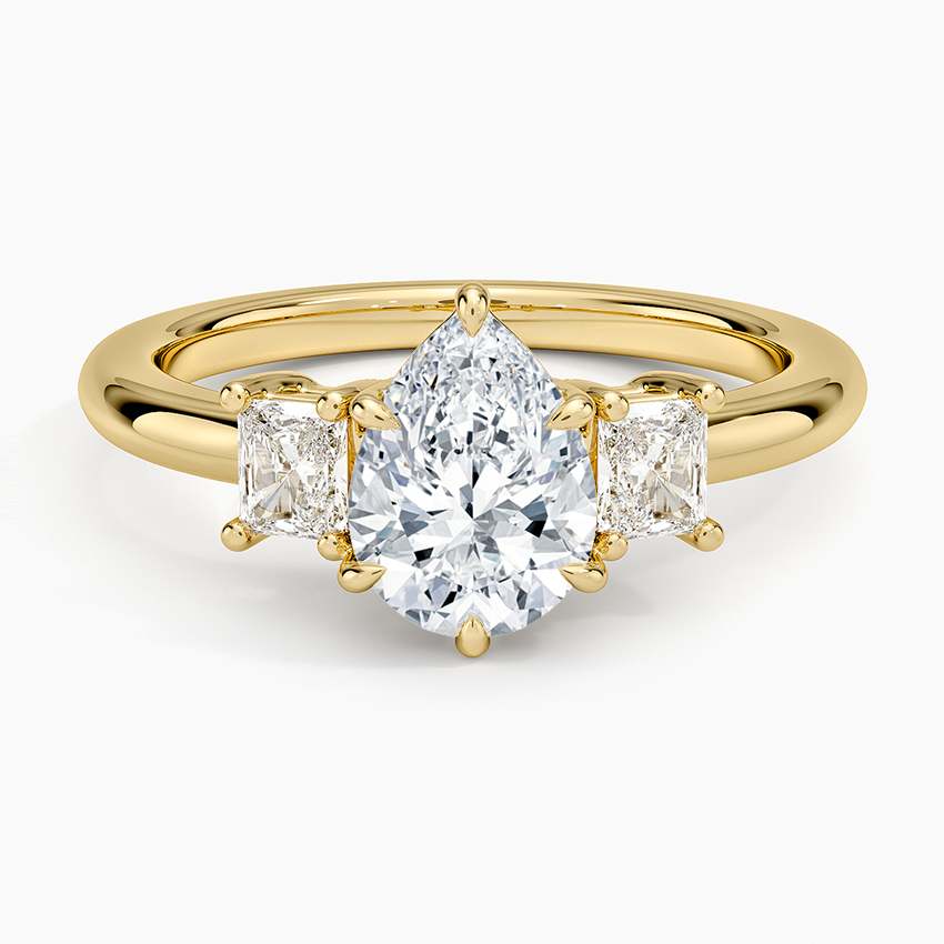 Helena Radiant-Cut Three Stone Diamond Ring (3/8 ct. tw.) Yellow Gold 18k Pear Engagement Ring