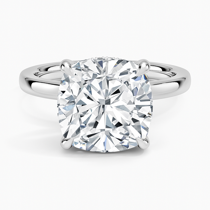 Audrey Perfect Fit Hidden Halo 2mm Diamond Ring Platinum Cushion Engagement Ring