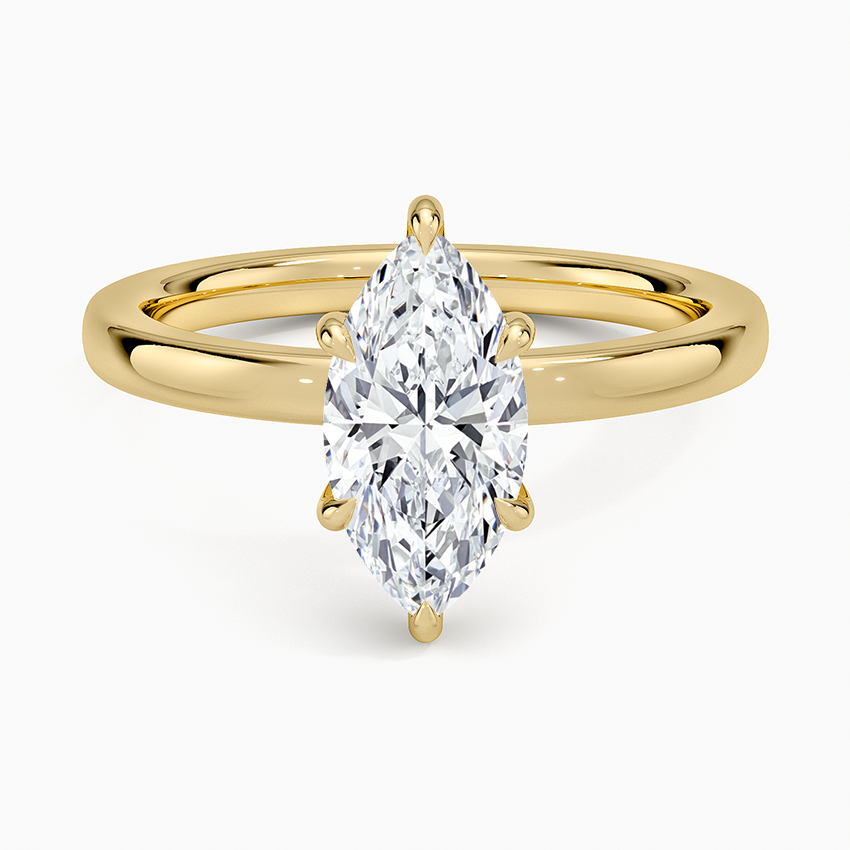 Audrey Perfect Fit Hidden Halo 2mm Diamond Ring Yellow Gold 18k Marquise Engagement Ring