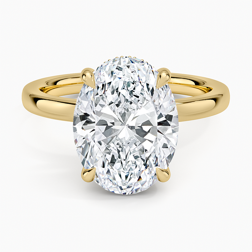 Audrey Perfect Fit Hidden Halo 2mm Diamond Ring Yellow Gold 18k Oval Engagement Ring