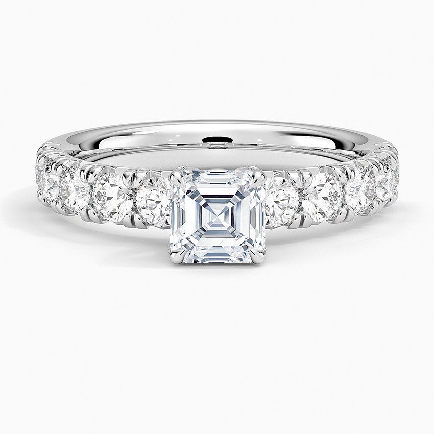 Ellora Half Coverage Diamond Ring Platinum Asscher Engagement Ring