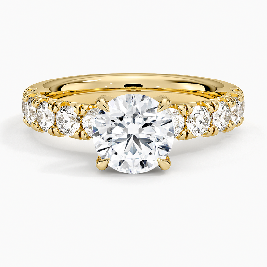 Ellora Half Coverage Diamond Ring Yellow Gold 18k Round Engagement Ring