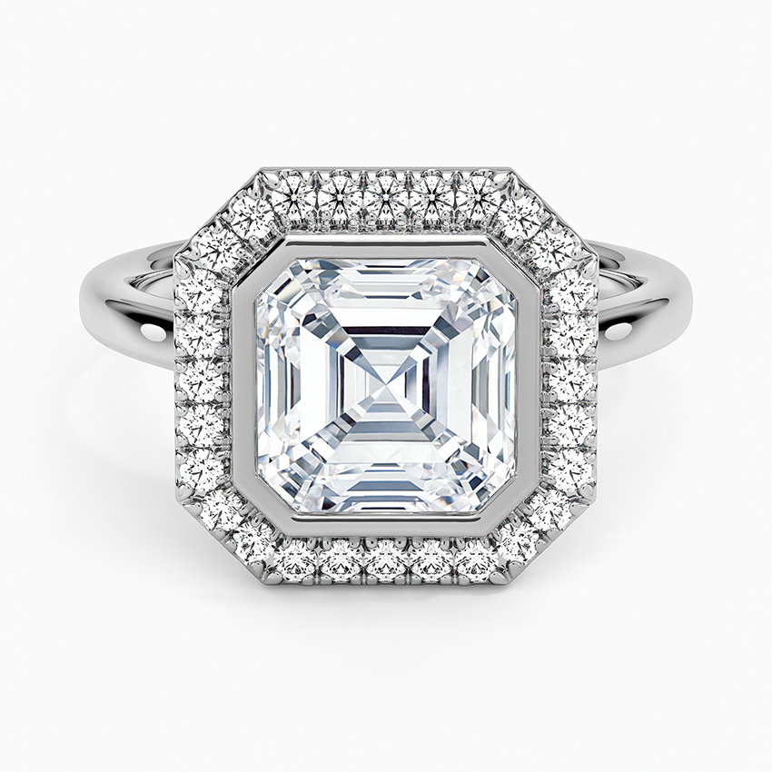 Bezel Halo Diamond Ring (1/4 ct. tw.) Platinum Asscher Engagement Ring