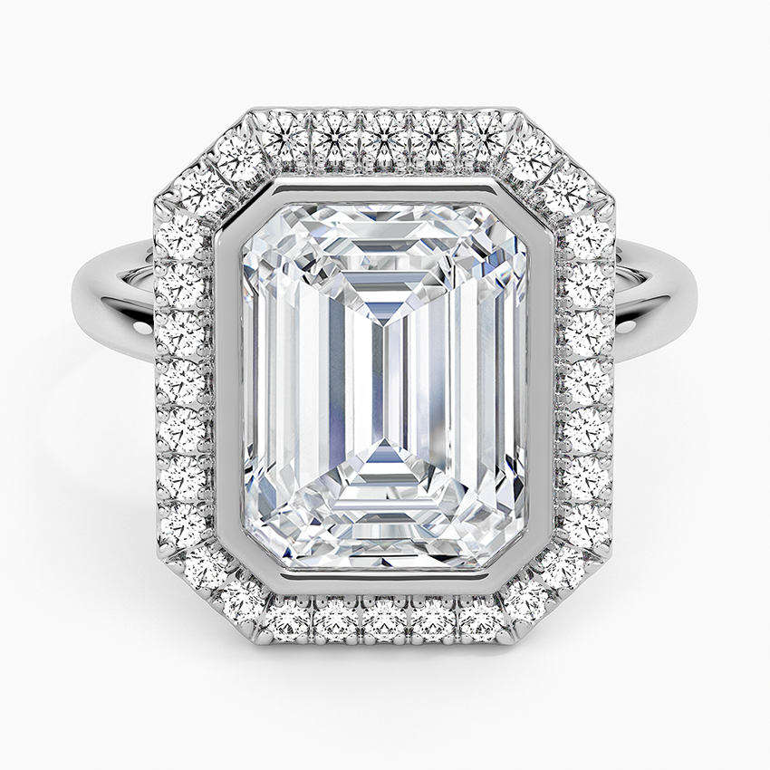 Bezel Halo Diamond Ring (1/4 ct. tw.) Platinum Emerald Engagement Ring