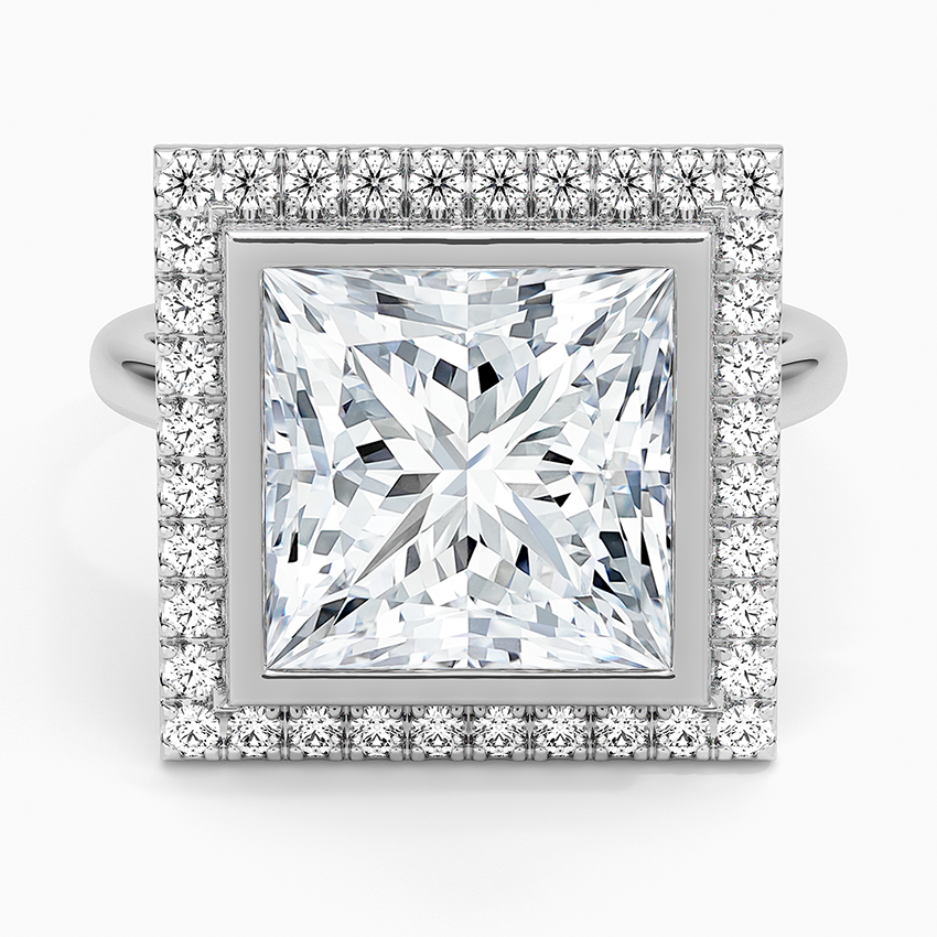 Bezel Halo Diamond Ring (1/4 ct. tw.) Platinum Princess Engagement Ring