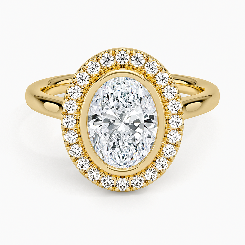 Bezel Halo Diamond Ring (1/4 ct. tw.) Yellow Gold 18k Oval Engagement Ring
