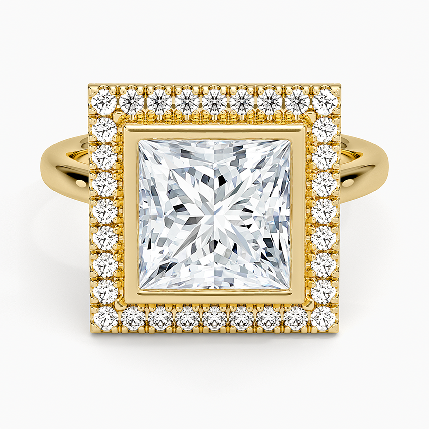 Bezel Halo Diamond Ring (1/4 ct. tw.) Yellow Gold 18k Princess Engagement Ring