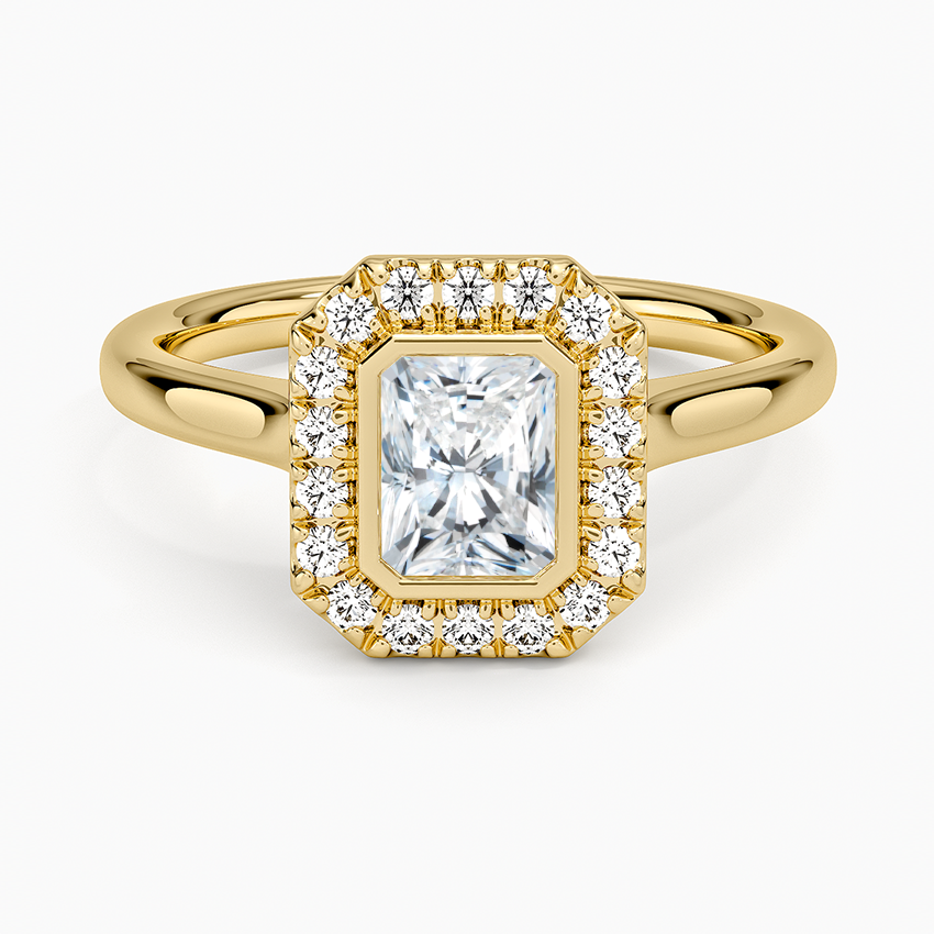 Bezel Halo Diamond Ring (1/4 ct. tw.) Yellow Gold 18k Radiant Engagement Ring