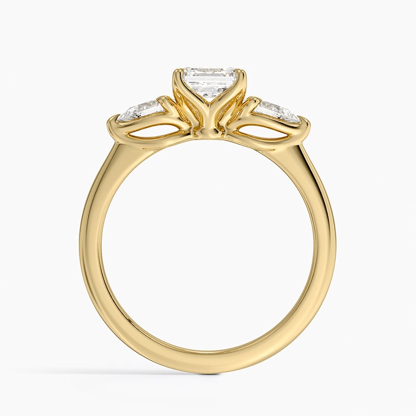 Fleur Three Stone Diamond Ring Yellow Gold 18k Asscher Engagement Ring