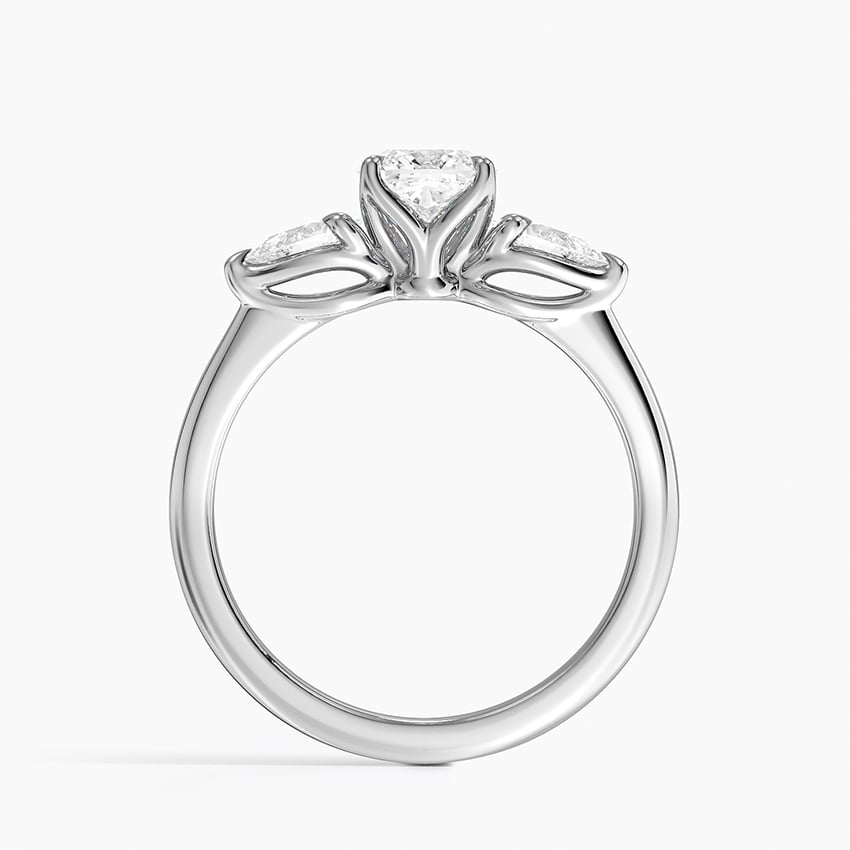 Fleur Three Stone Diamond Ring Platinum Cushion Engagement Ring