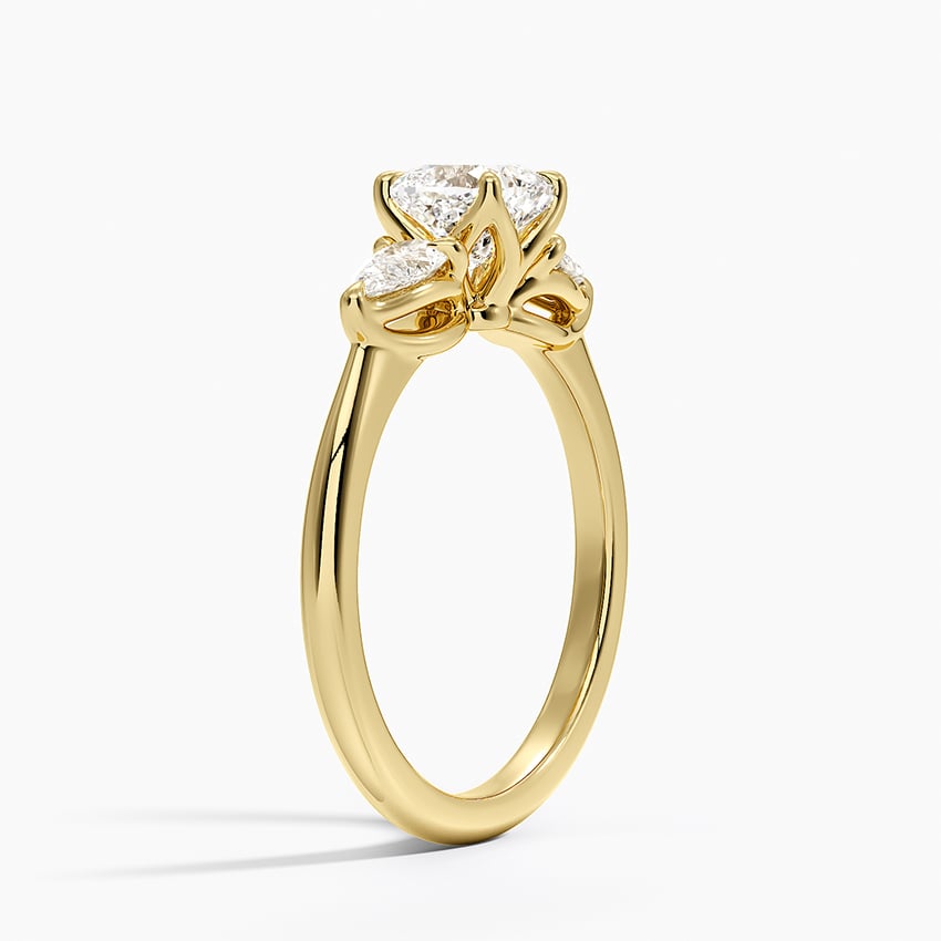 Fleur Three Stone Diamond Ring Yellow Gold 18k Cushion Engagement Ring