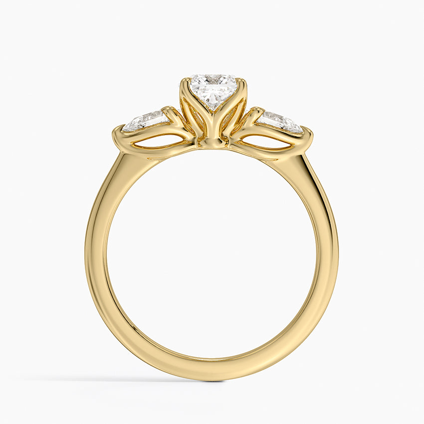 Fleur Three Stone Diamond Ring Yellow Gold 18k Cushion Engagement Ring